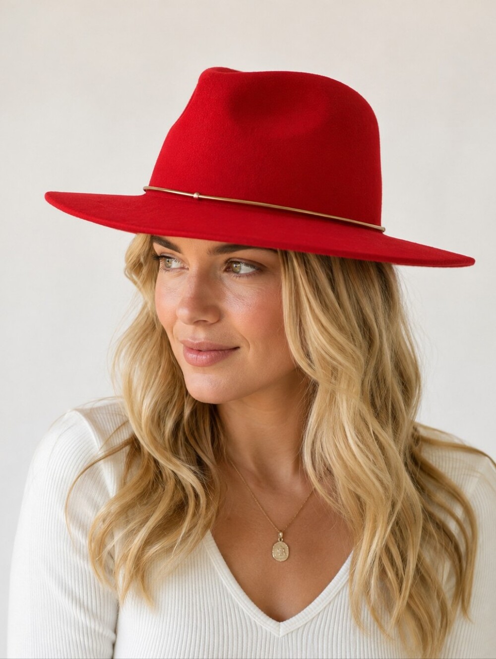 Red Wool Wide Brim Fedora Hat Women’s Hinge One Size Western Boho